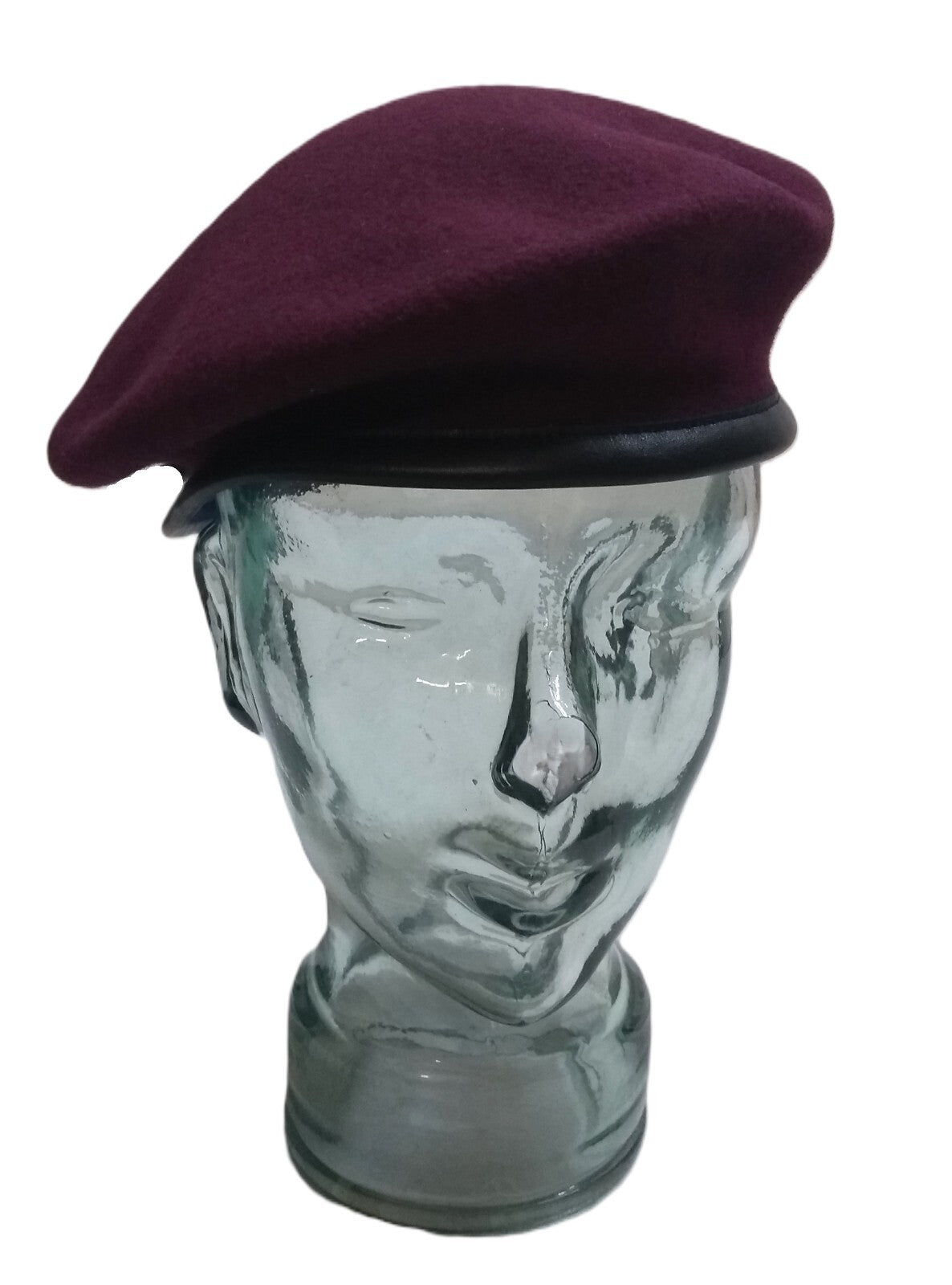 Maroon Beret Army Allarms UK Pattern Wool / Silky Lining & Leather Trim 59cm