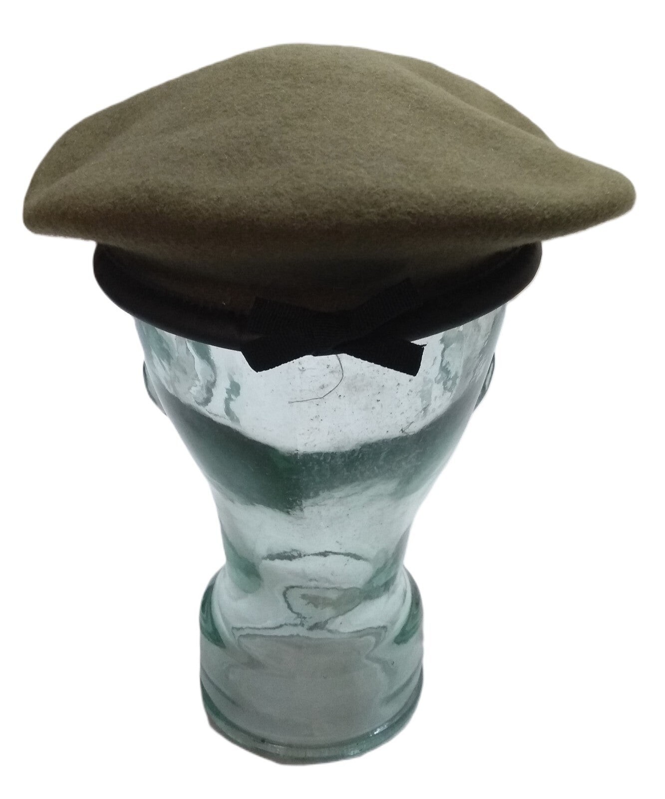 Khaki Beret Cap Allarms UK Pattern Wool / Silky Lining & Leather Trim 57cm