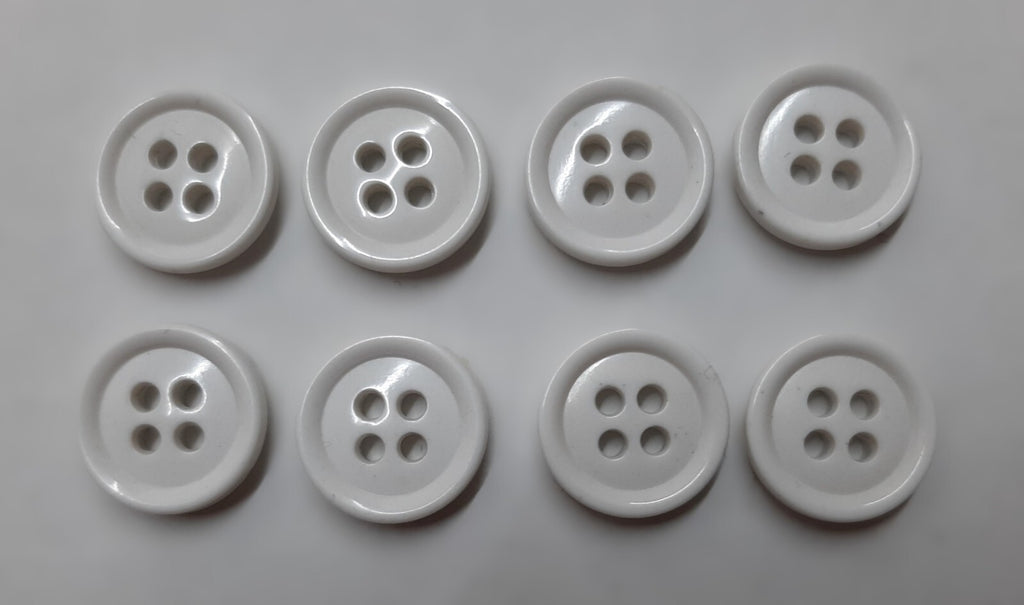 White Small Buttons for Braces British 4 Hole Pattern 14.5mm Set of 8