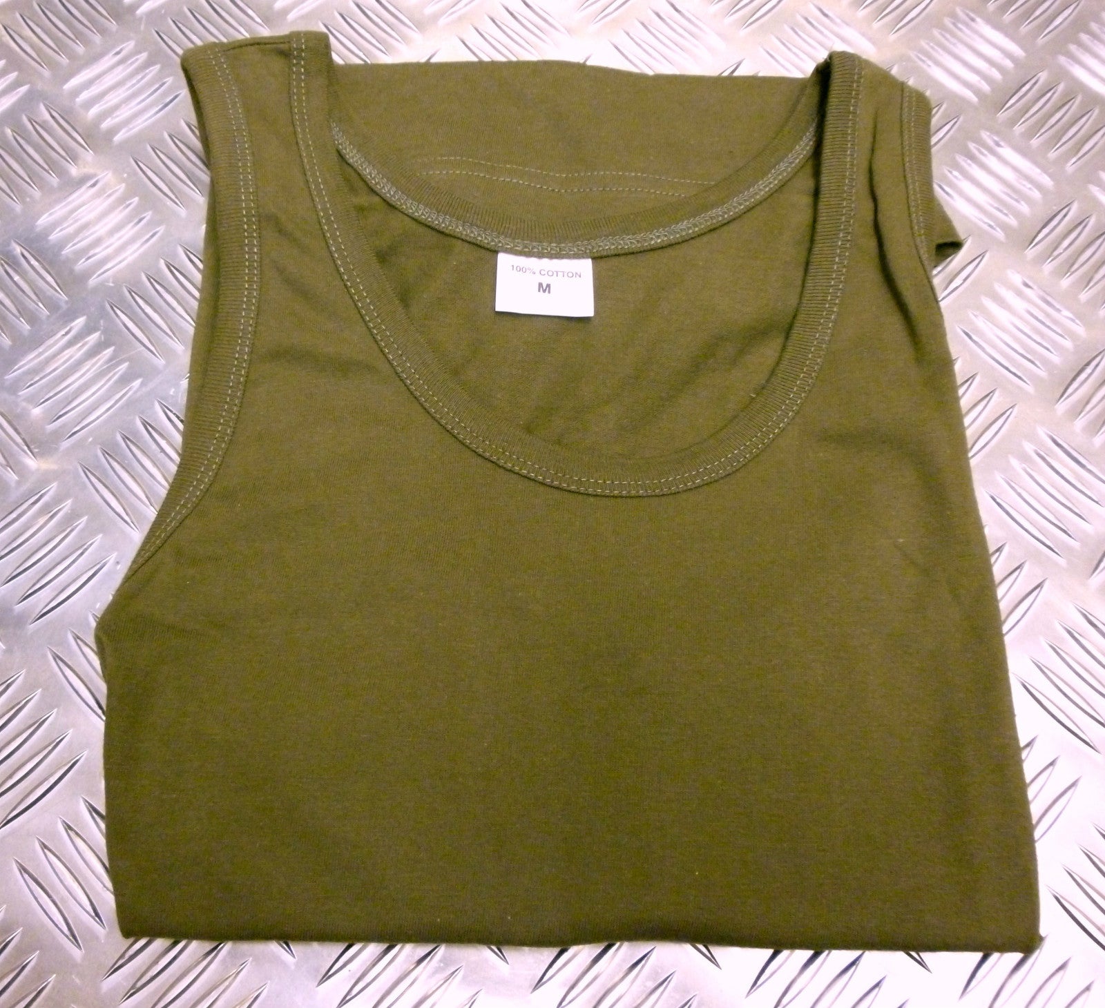 100% Cotton OD Military Style Green Sleeveless Vest Singlet Tank Top All Sizes