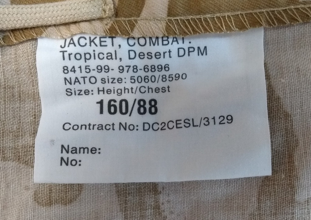 DDP Tropical Jacket Lightweight Combat British Army Desert Camo Uniform MARKED