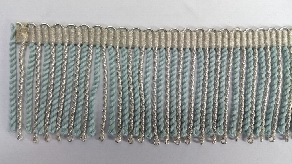 Silver & Light Blue Mylar Thread Fringe 45mm Drop / Epaulette Fringe
