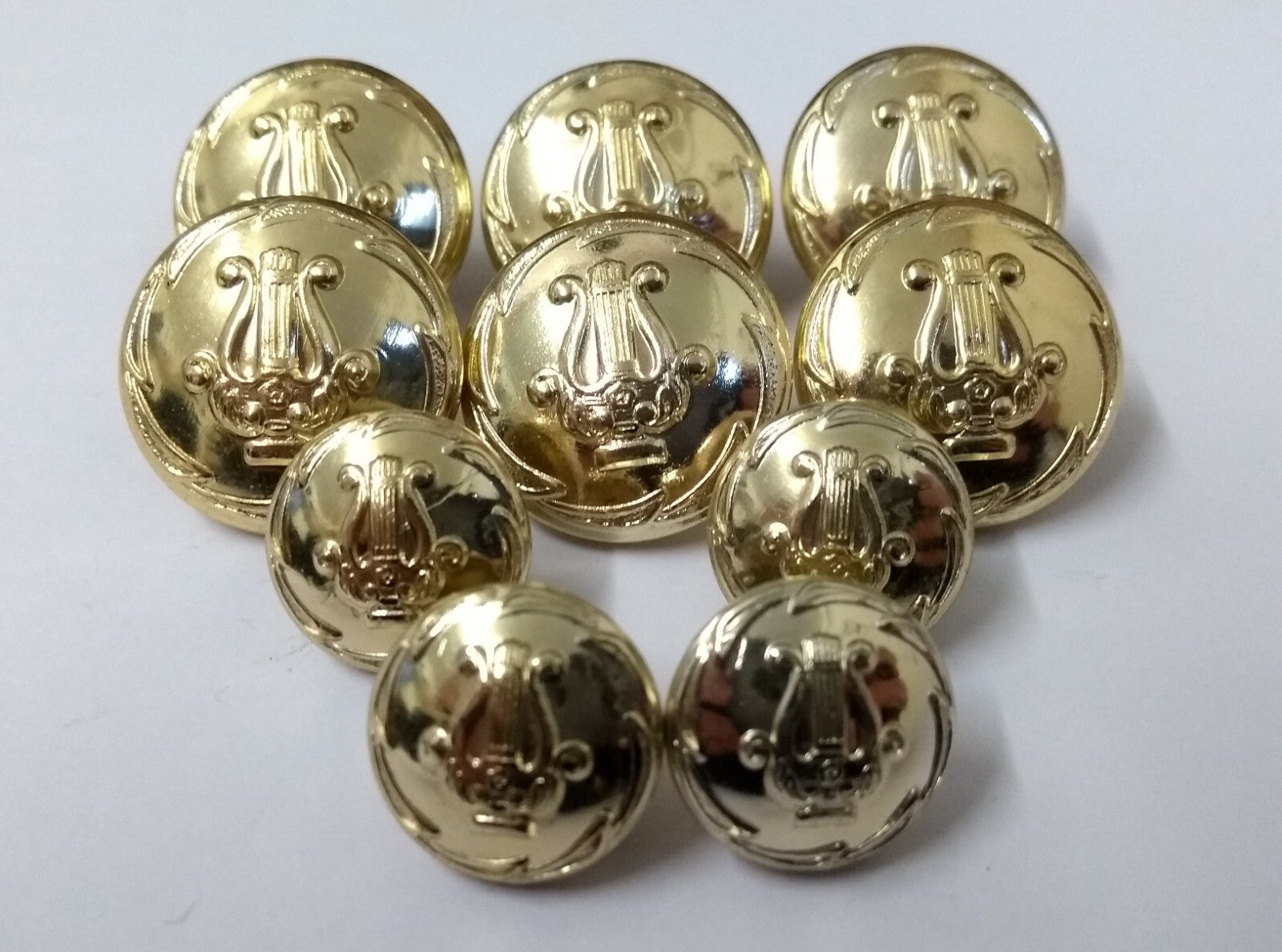 Lyre Harp Band Insignia Dress Uniform Ring Back Buttons 1 Set of 10 Buttons