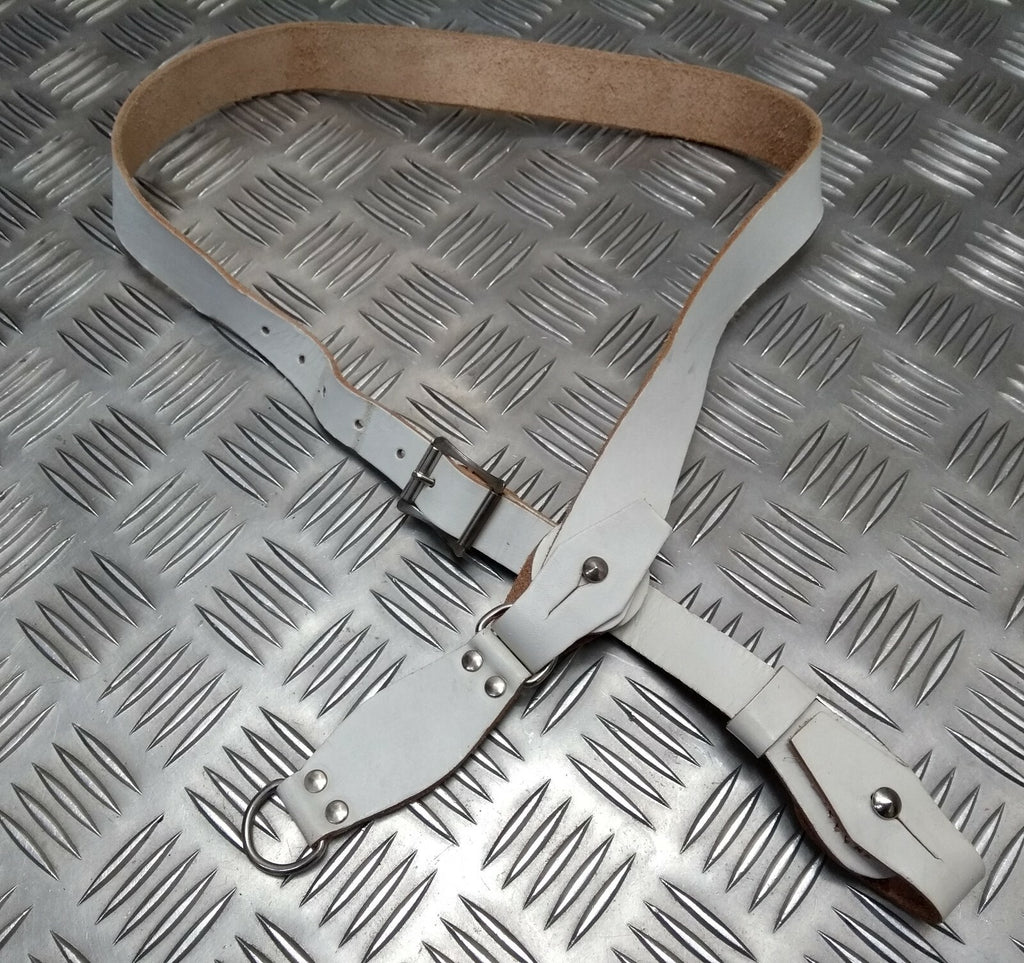 Vintage Sam Browne Strap Shoulder Cross Over White Leather Issue