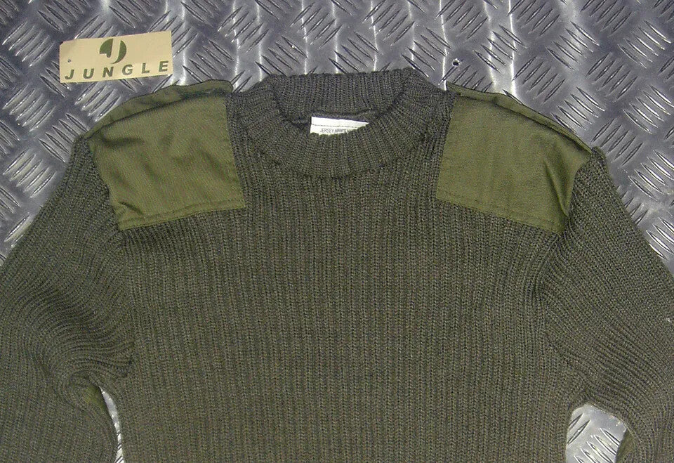 Green Crew Neck Pullover Commando Jumper with Sewn Badges British Army Issued
