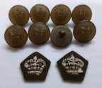 Vintage British Army Buttons and Rank Crowns No2 Dress Royal Crown Insignia SET