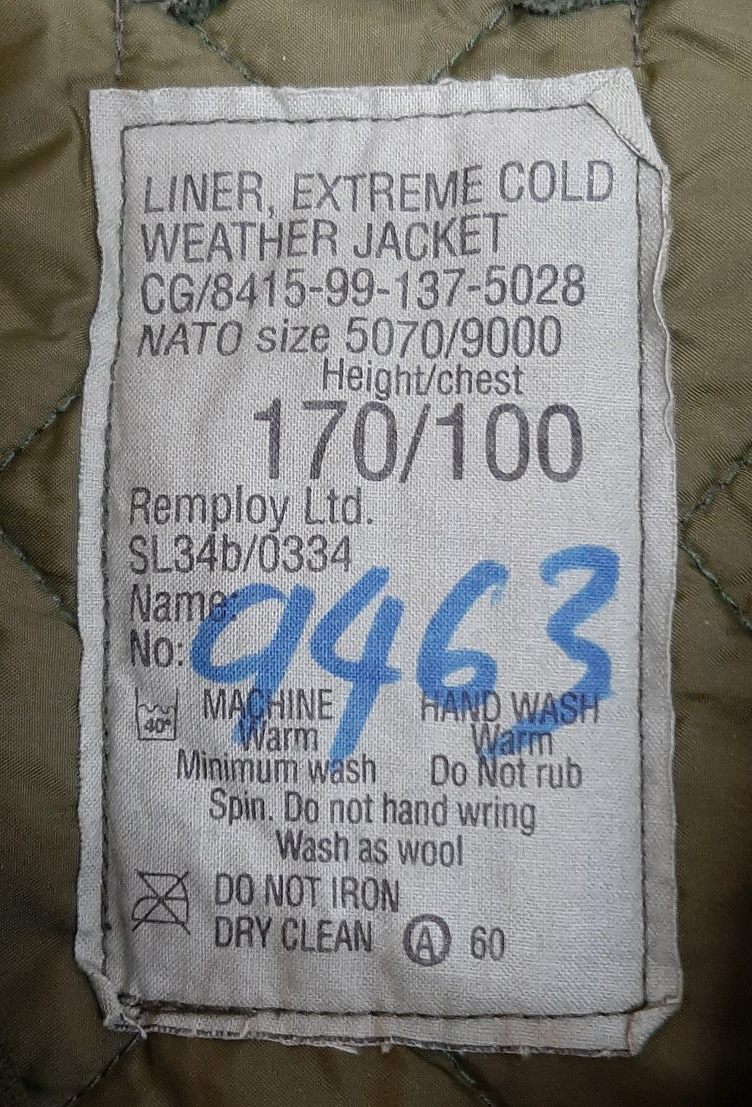 ECW Jacket Liner or Falkland's Field Parka Quilted Lining 170/100cm