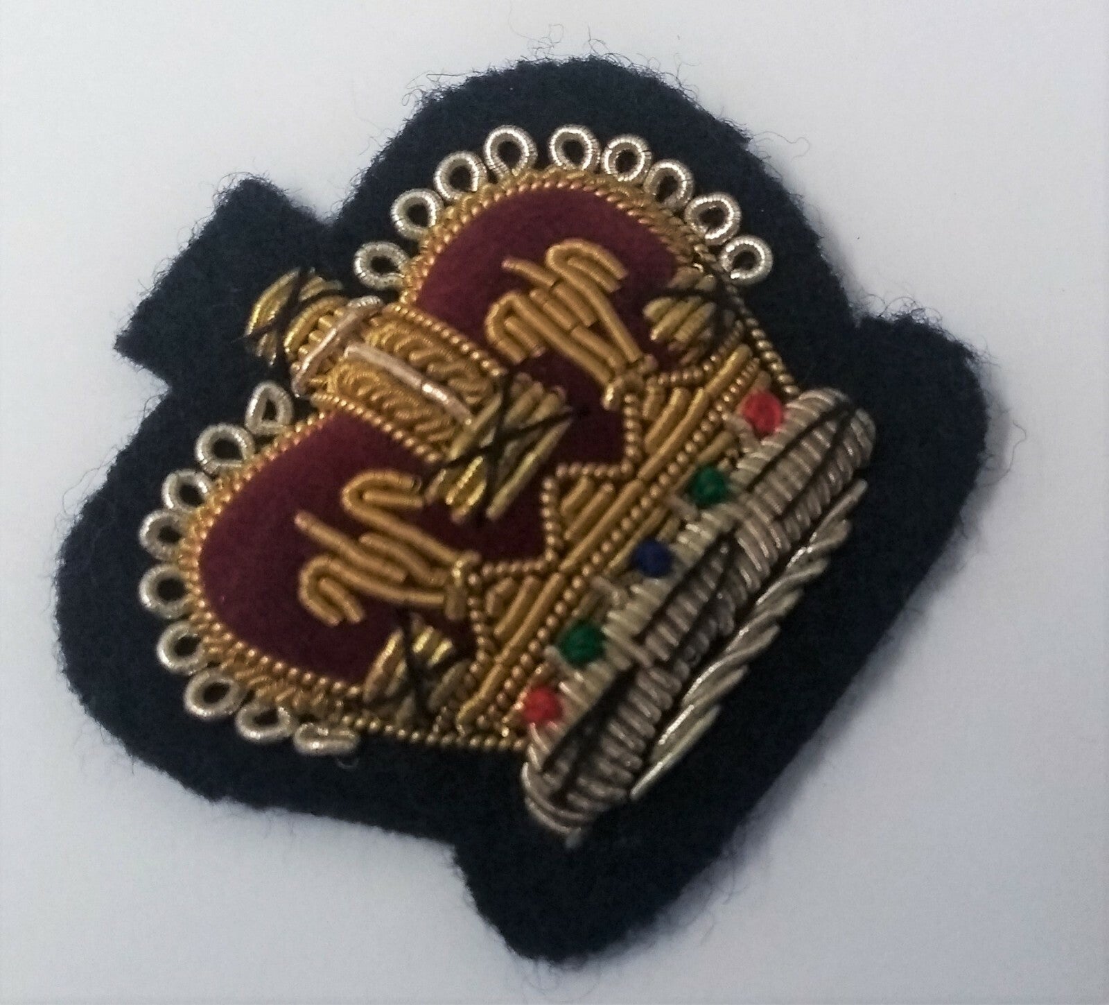 Vintage Braided QC Crown on Navy Blue Felt Hand Embroidered Badge