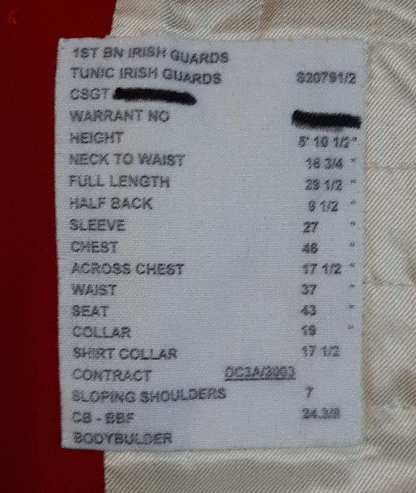 British Army Irish Red Tunic Scarlet Jacket IG With Gold Detail Good Size