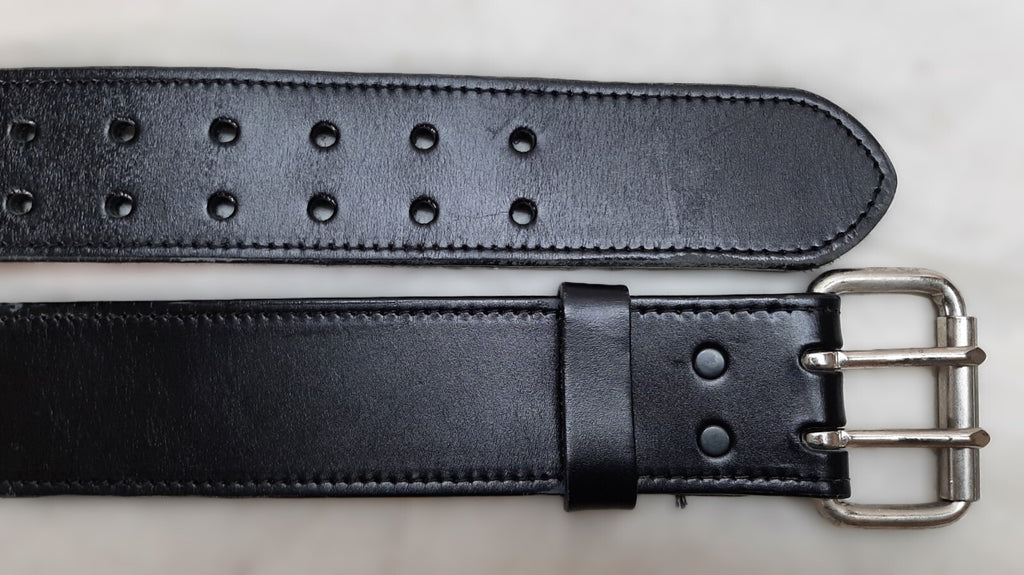 2" Utility Belt Full Grain Lined Leather Nickel Plated Double Prong Buckle