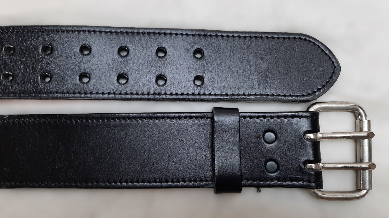 2" Utility Belt Full Grain Lined Leather Nickel Plated Double Prong Buckle
