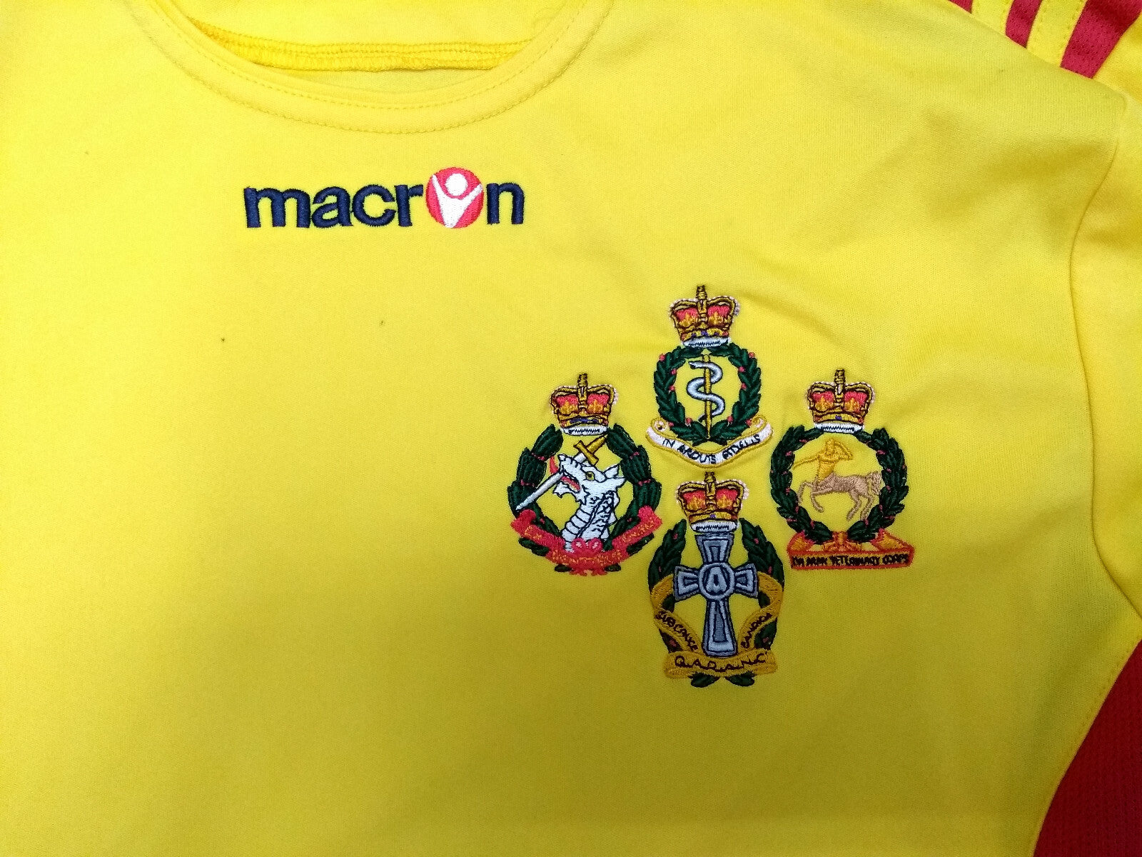 British Army Sport Shirt RAMC QARANC RADV RADC Macron Yellow Long Sleeve with Numbers