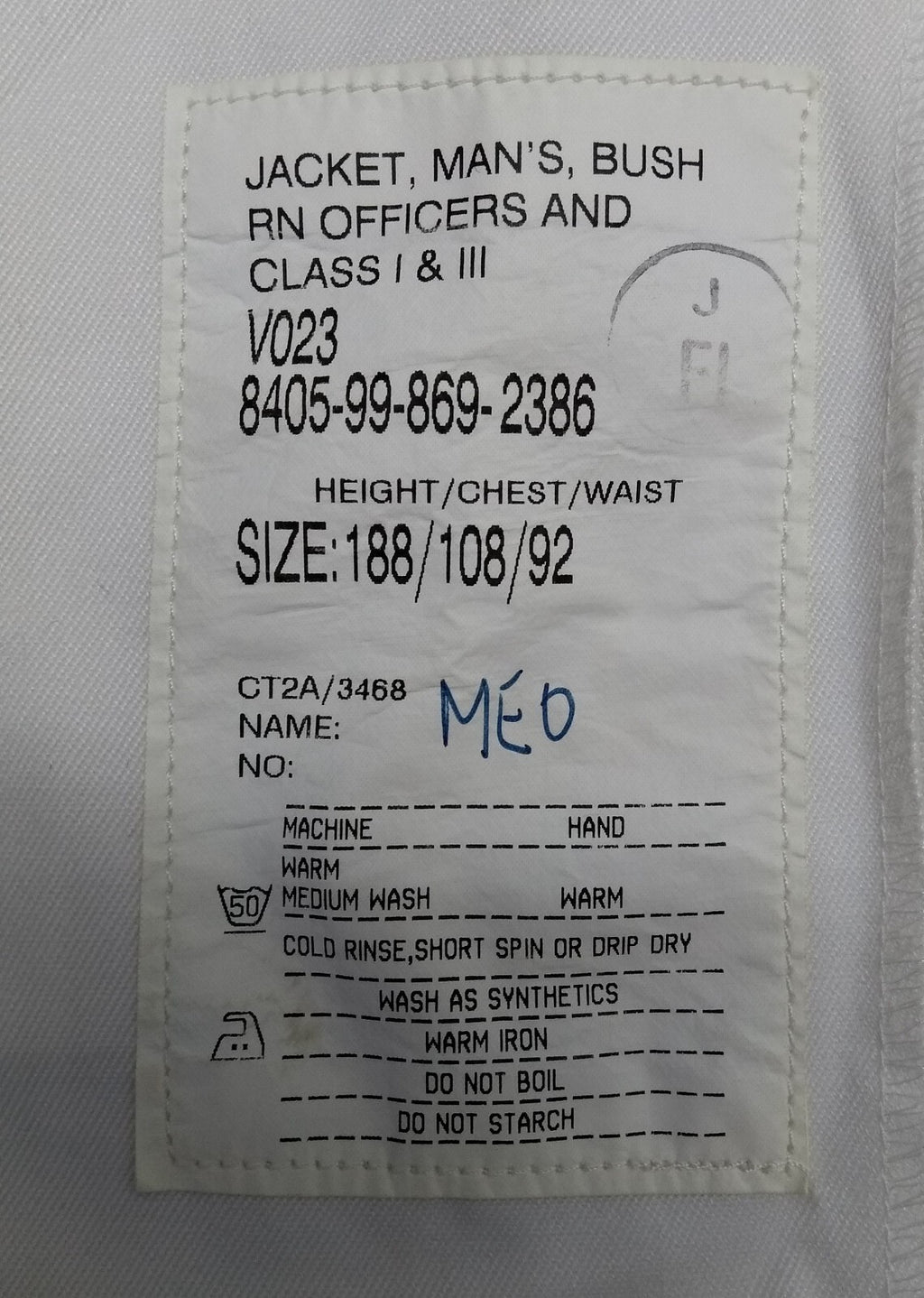 RN Officers Jacket White Bush Class 1 & 3 Royal Navy Dress 108cm