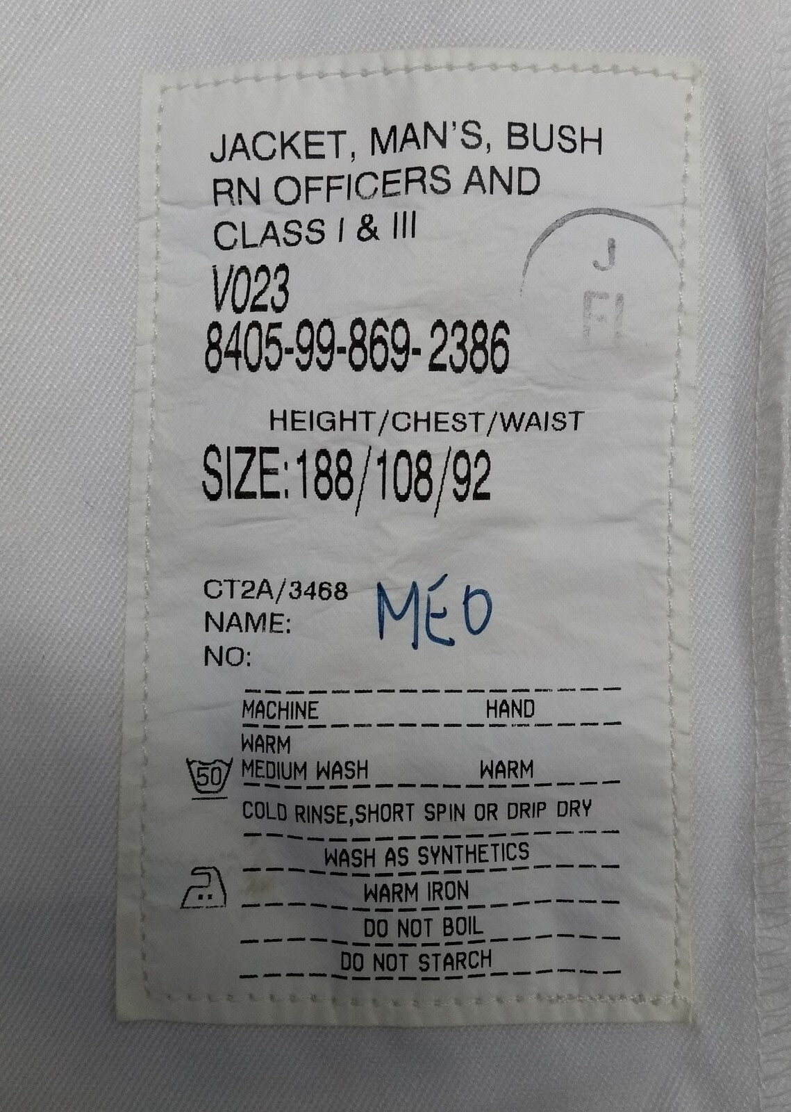 RN Officers Jacket White Bush Class 1 & 3 Royal Navy Dress 108cm