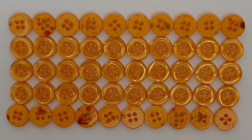 50 Vintage Buttons 4 Hole Shirt / Shank Anchors Pearlesque Aroma Orange 10.9mm