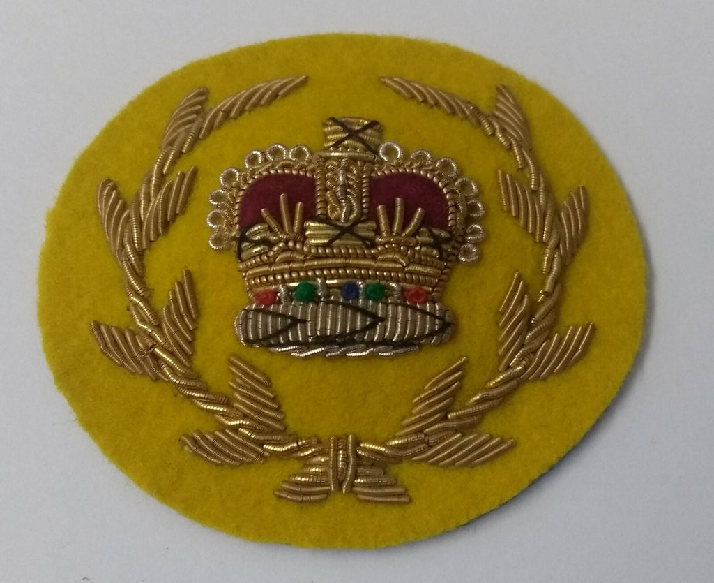 Genuine Vintage British Army Braided RQMS Laurel Crown on Yellow Felt