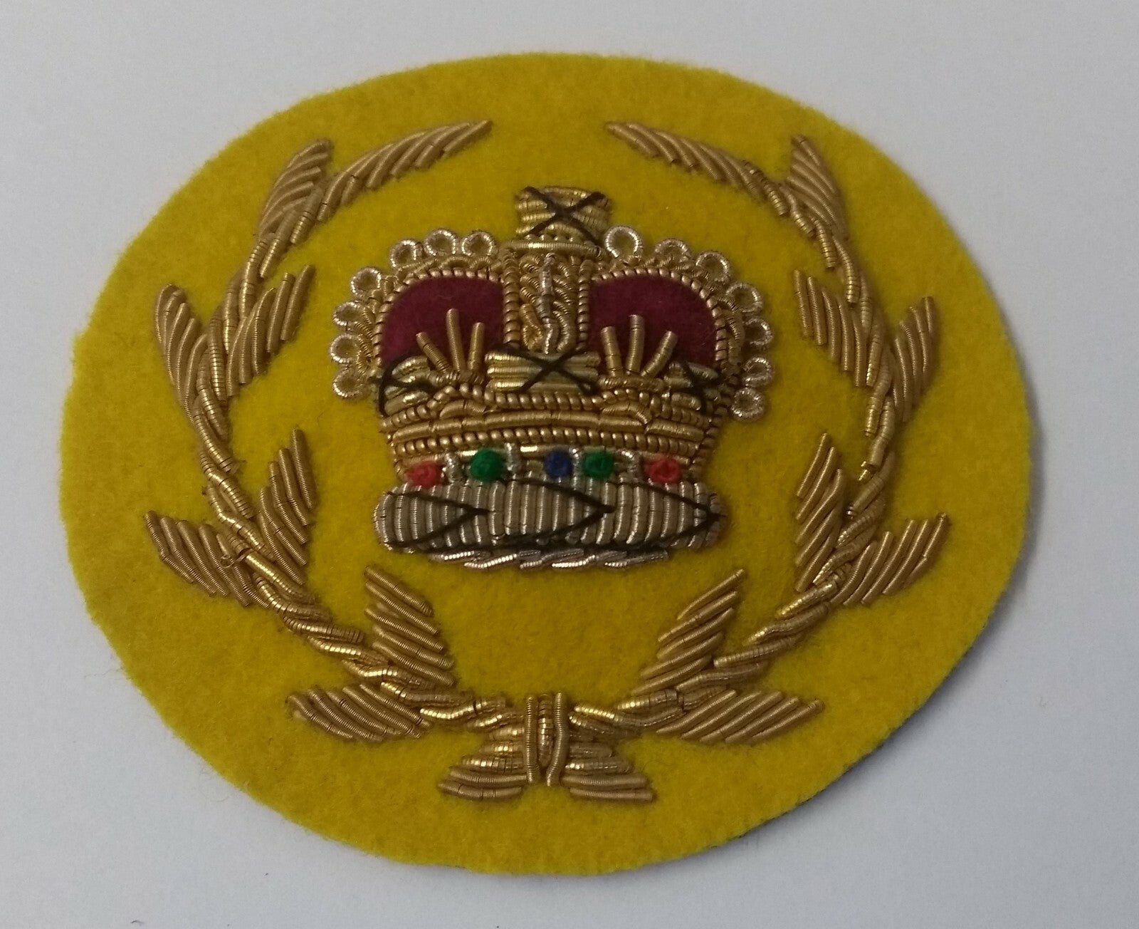 Genuine Vintage British Army Braided RQMS Laurel Crown on Yellow Felt