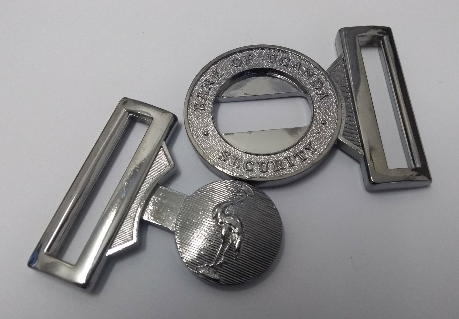 Genuine Bank of Uganda Security Insignia Silver Belt Buckle Chrome Locket