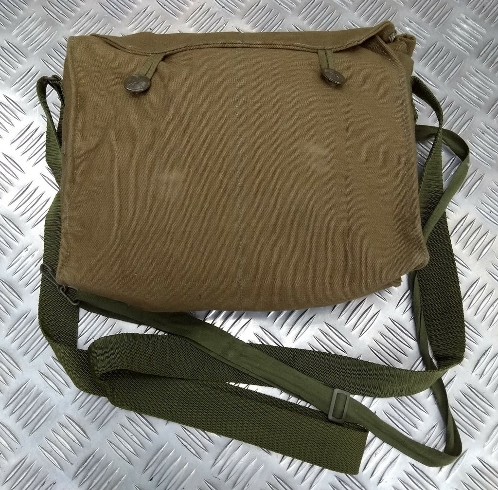 Khaki Canvas Gas Bag Vintage Haversack / Shoulder and Waist Straps 1980s Pattern