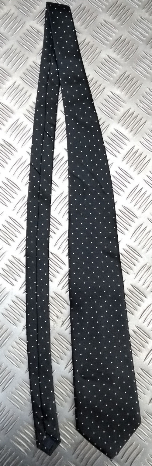 White Dotted Pattern Black Polyester Tie - NEW