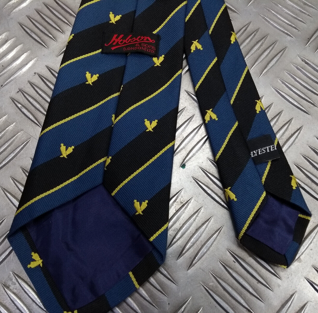 Yellow Striped Black & Blue Polyester Tie with Unidentified Symbol - NEW