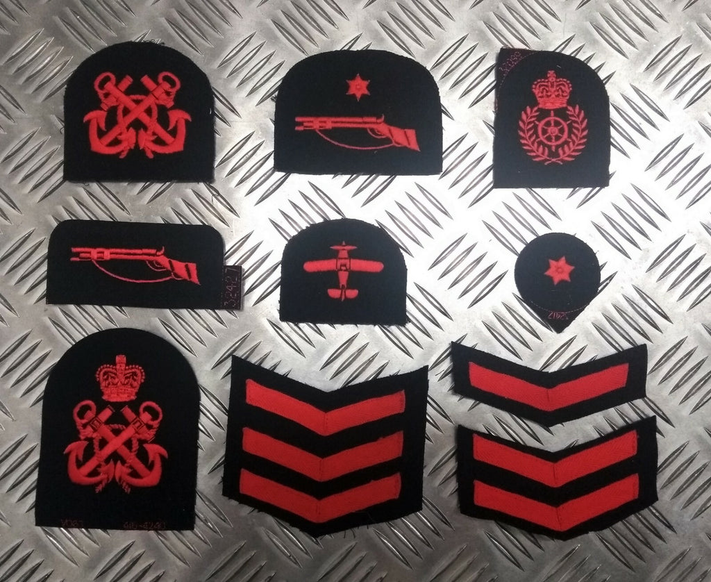 Royal Navy Red on Black Embroidered Assorted Branch Qualification Rank Badges
