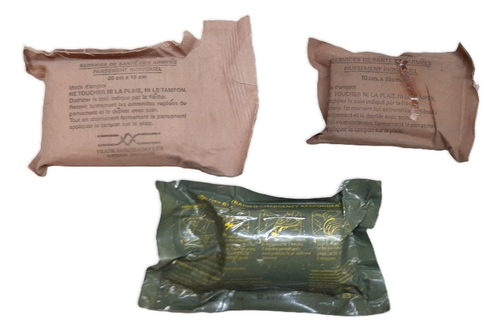 Field Dressing Bandage Three Obsolete First Aid Wound Bandages / Gauze Strip