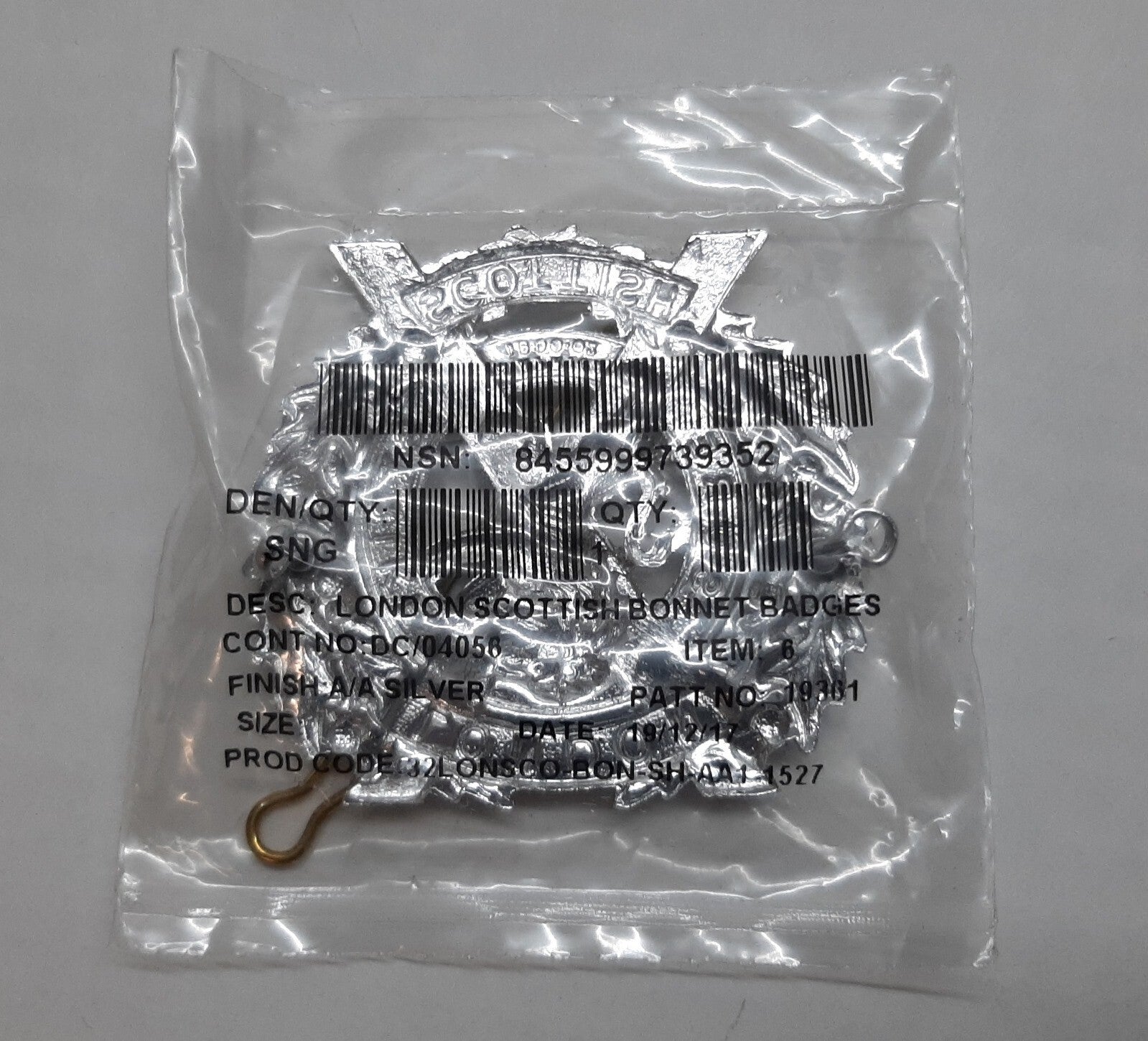 London Scottish Badge for Bonnet Glengarry or Similar Headwear