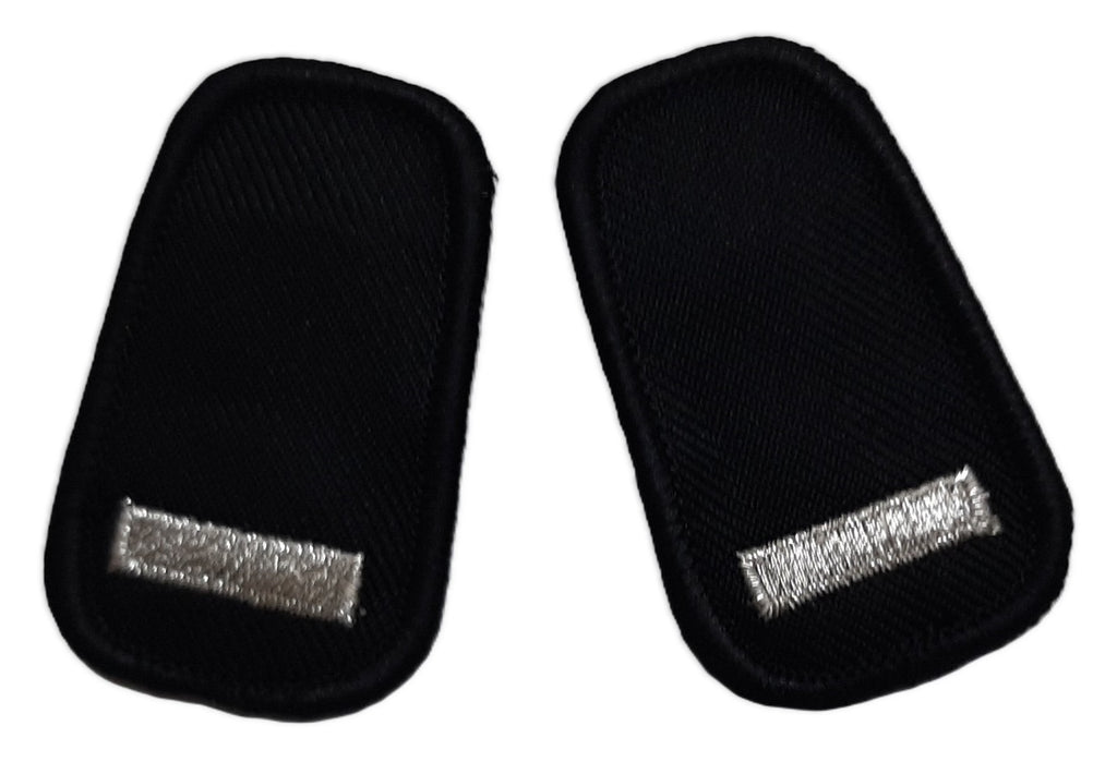 Rank Collar Badges 1 Silver Bar on Black With Metal Clip Fixings 1 Pair