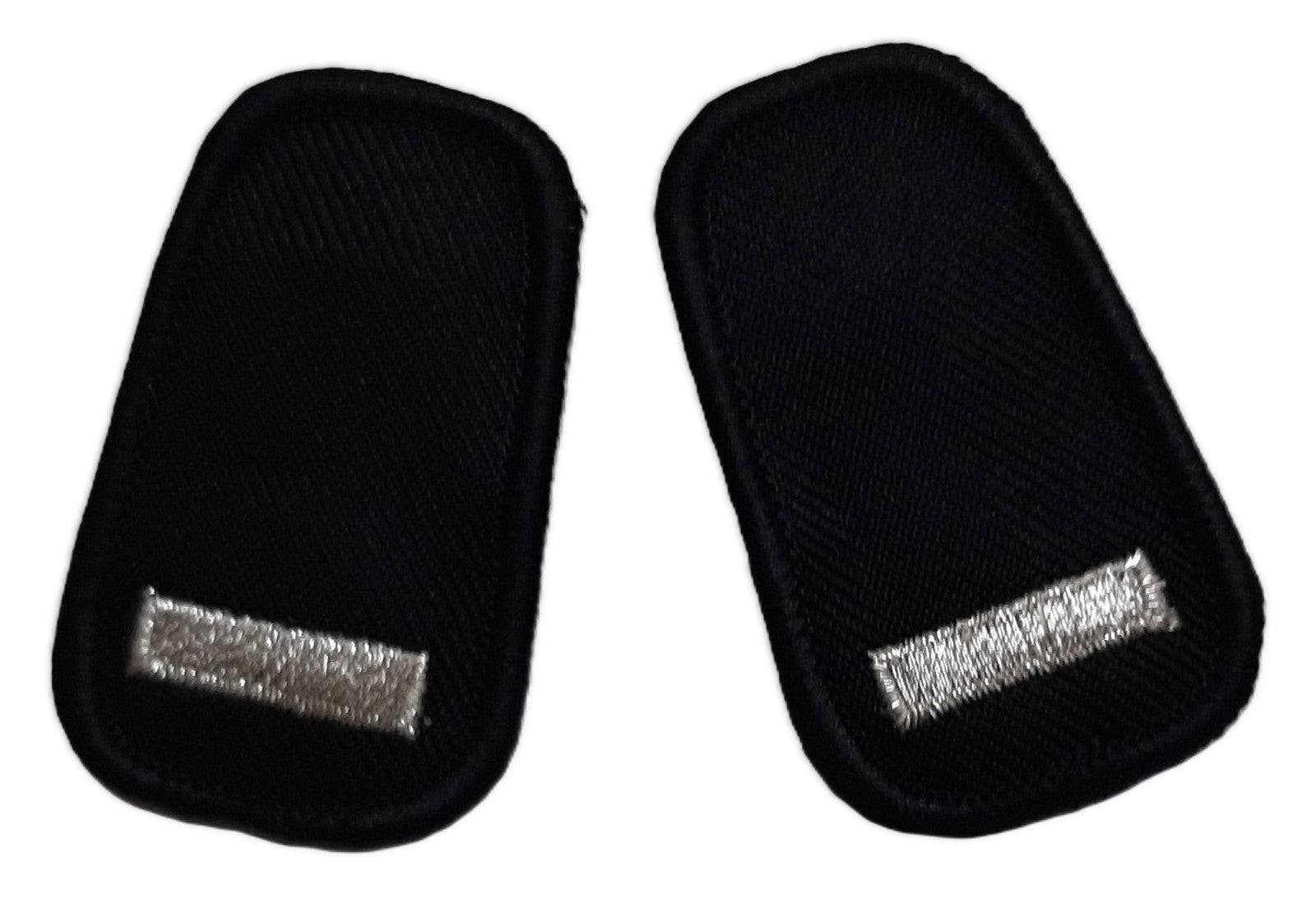 Rank Collar Badges 1 Silver Bar on Black With Metal Clip Fixings 1 Pair