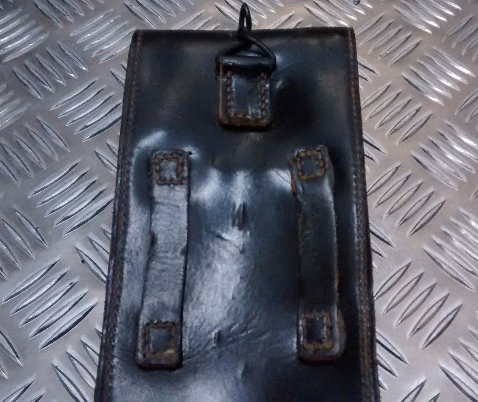 Genuine Vintage Army Leather Pouch with belt loops and metal loop - with Defect