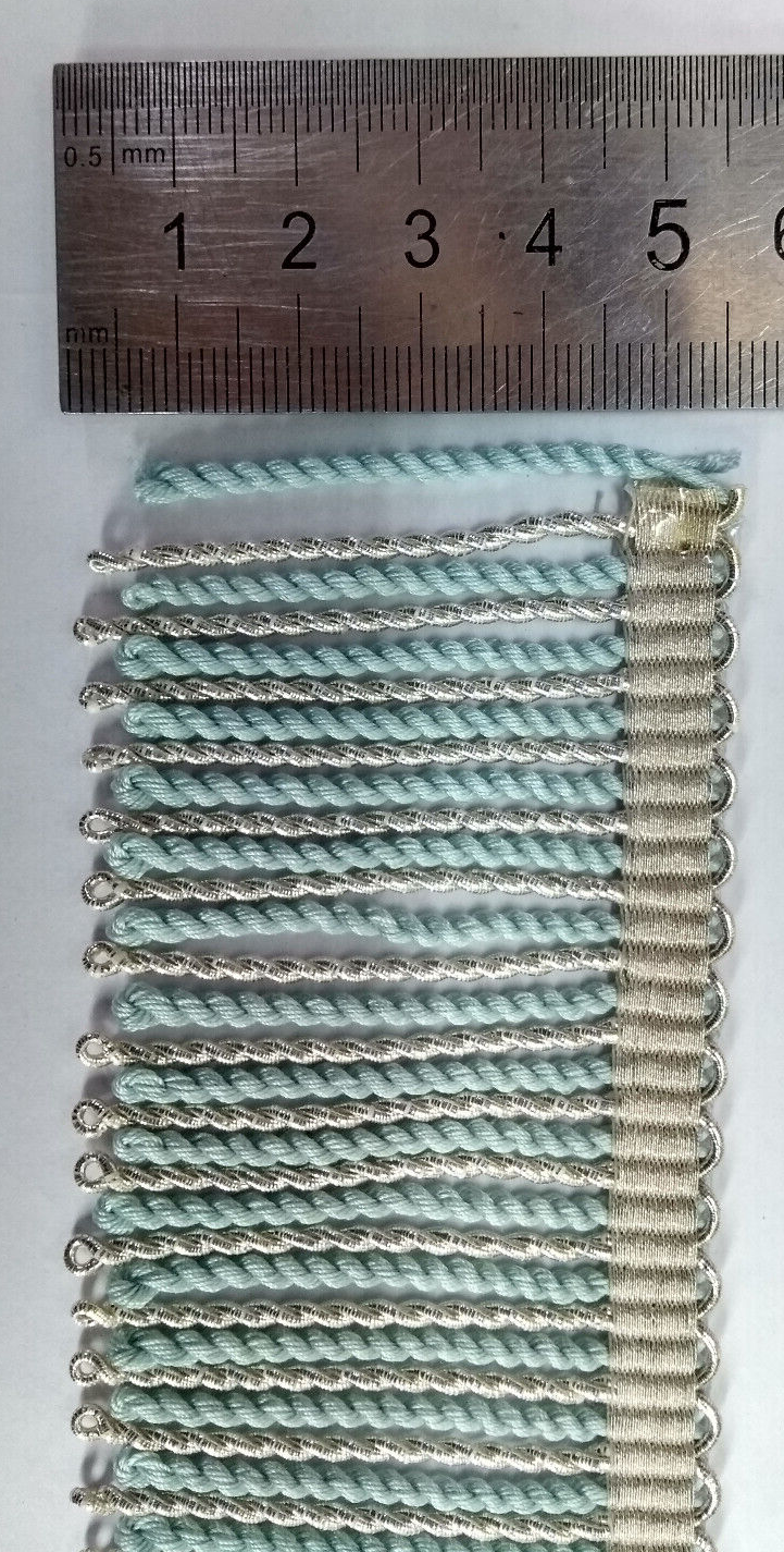 Silver & Light Blue Mylar Thread Fringe 45mm Drop / Epaulette Fringe