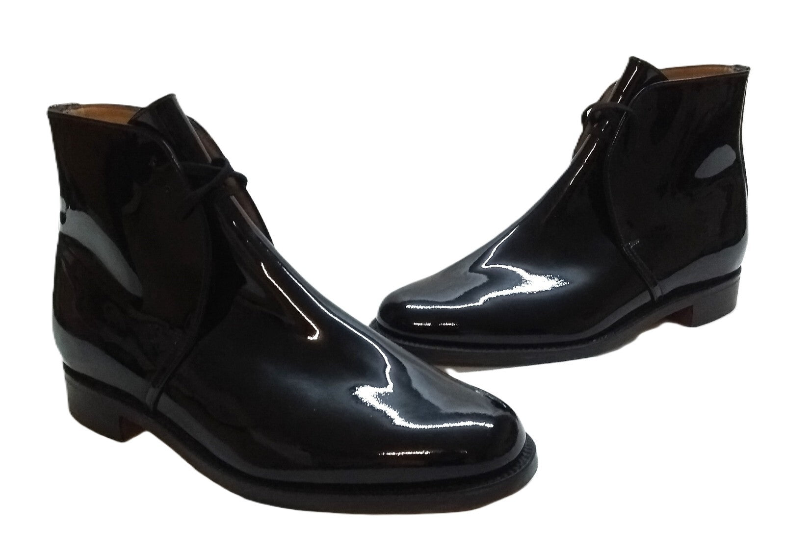 Sanders George Boots Officers Black Patent No Spur Box Housing Size 6