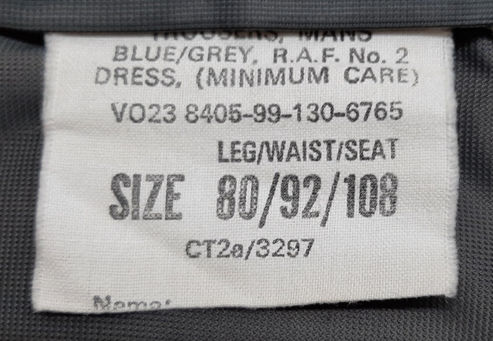 No2 Trousers RAF Royal Air Force Blue Grey Coloured Old Type Waist 92cm