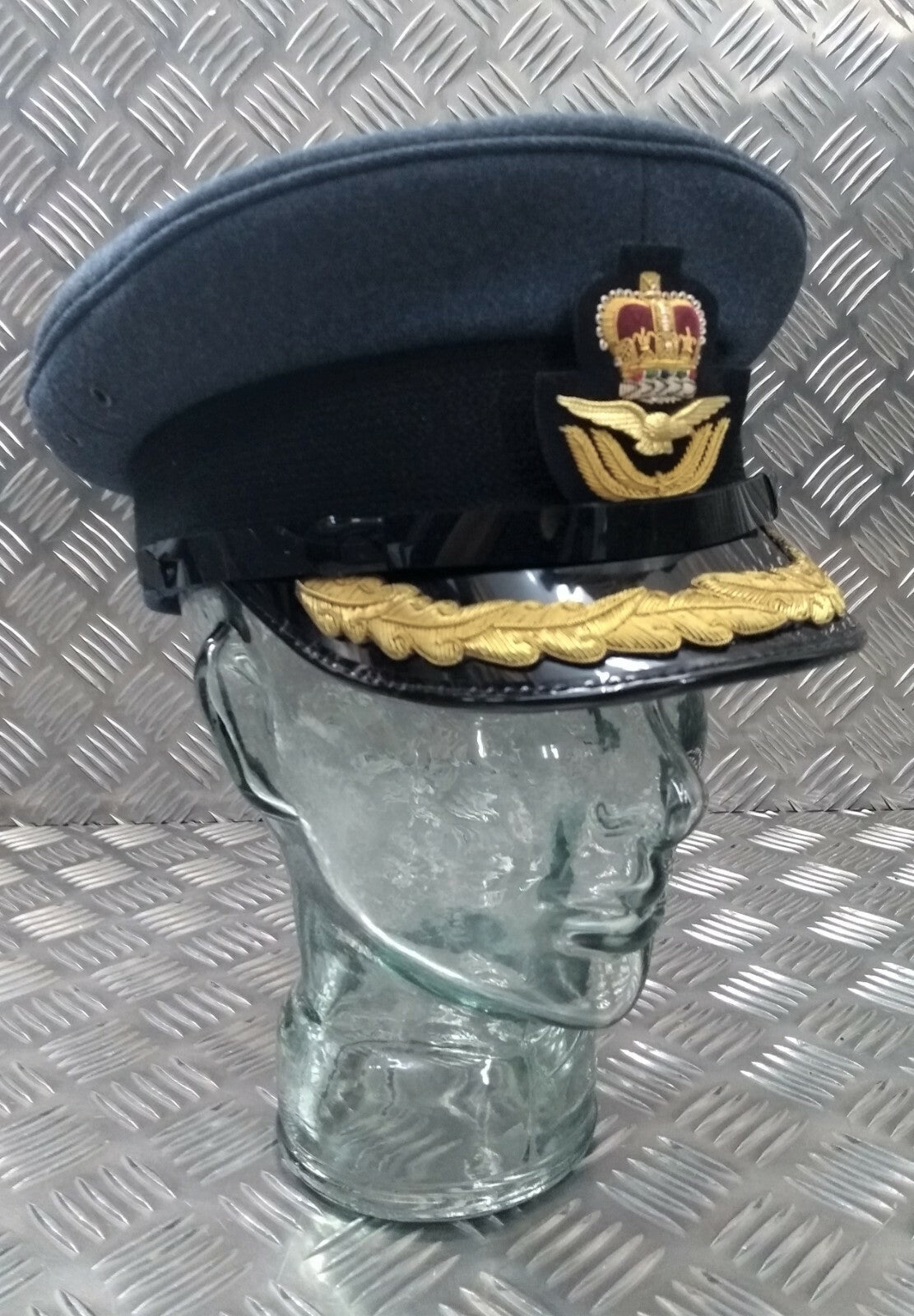 Vintage OFC Hat RAF Royal Air Force Blue grey Colour Visor Cap Oakleaf Peak (Scrambled Egg)