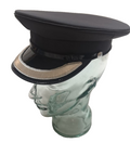 Officers Style Black Peaked Cap Hat with Chin Strap Fancy Dress Size 54cm