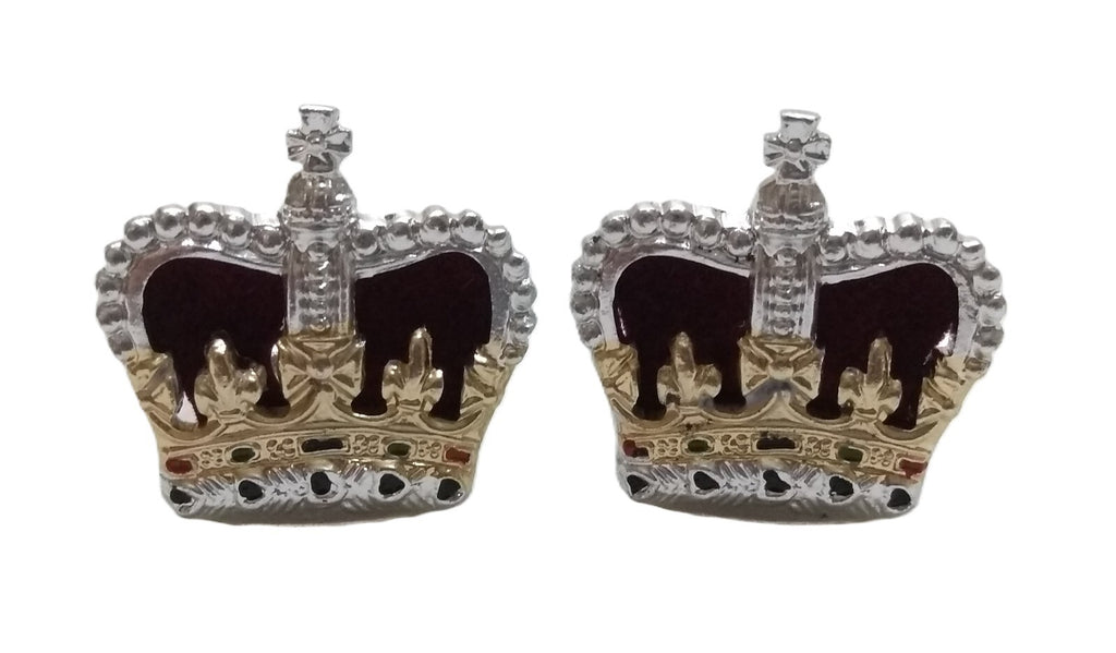 Rank Crowns British Officer Insignia Silver & Gold Long Wires 1 Pair