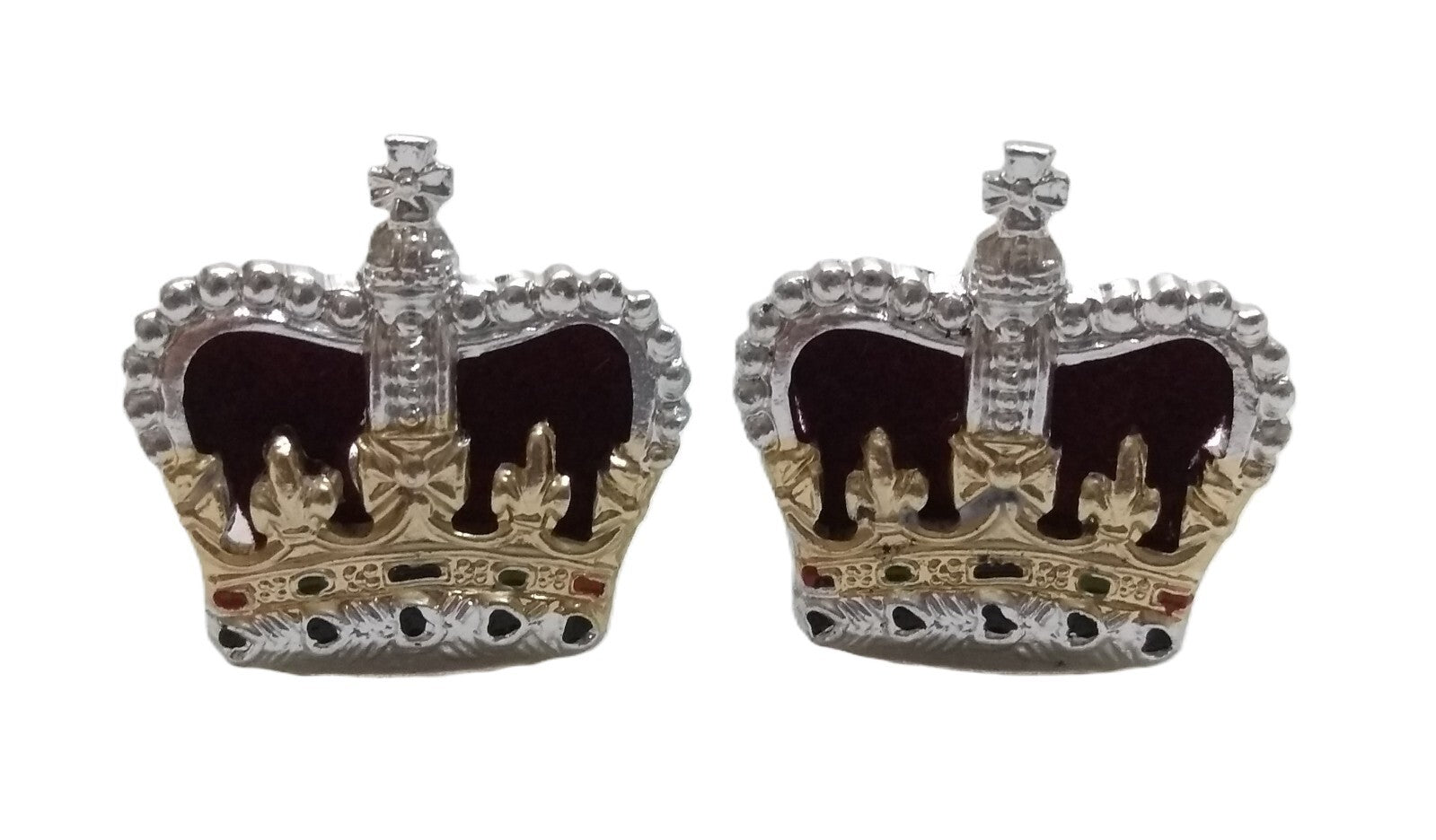 Rank Crowns British Officer Insignia Silver & Gold Long Wires 1 Pair