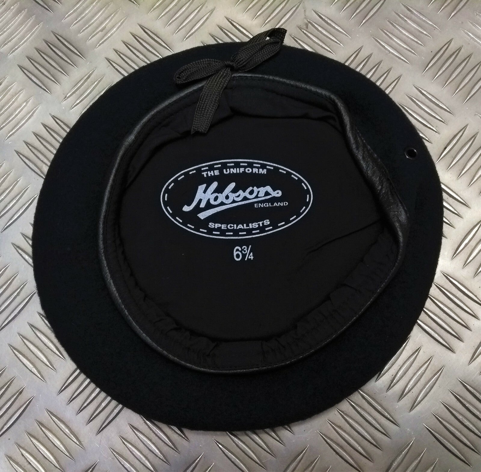 Hobson Beret Made In England Navy 100% With Wool Leather Rim Band 6 3/4