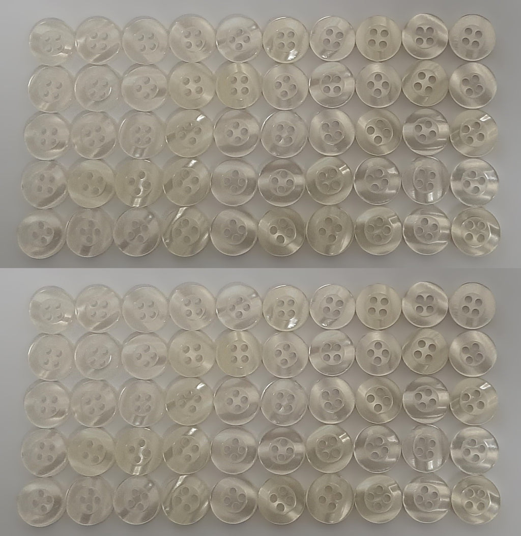 Vintage Buttons 100 4 Hole Tri Service Dress Shirt Pearlesque Clear White 12.6mm