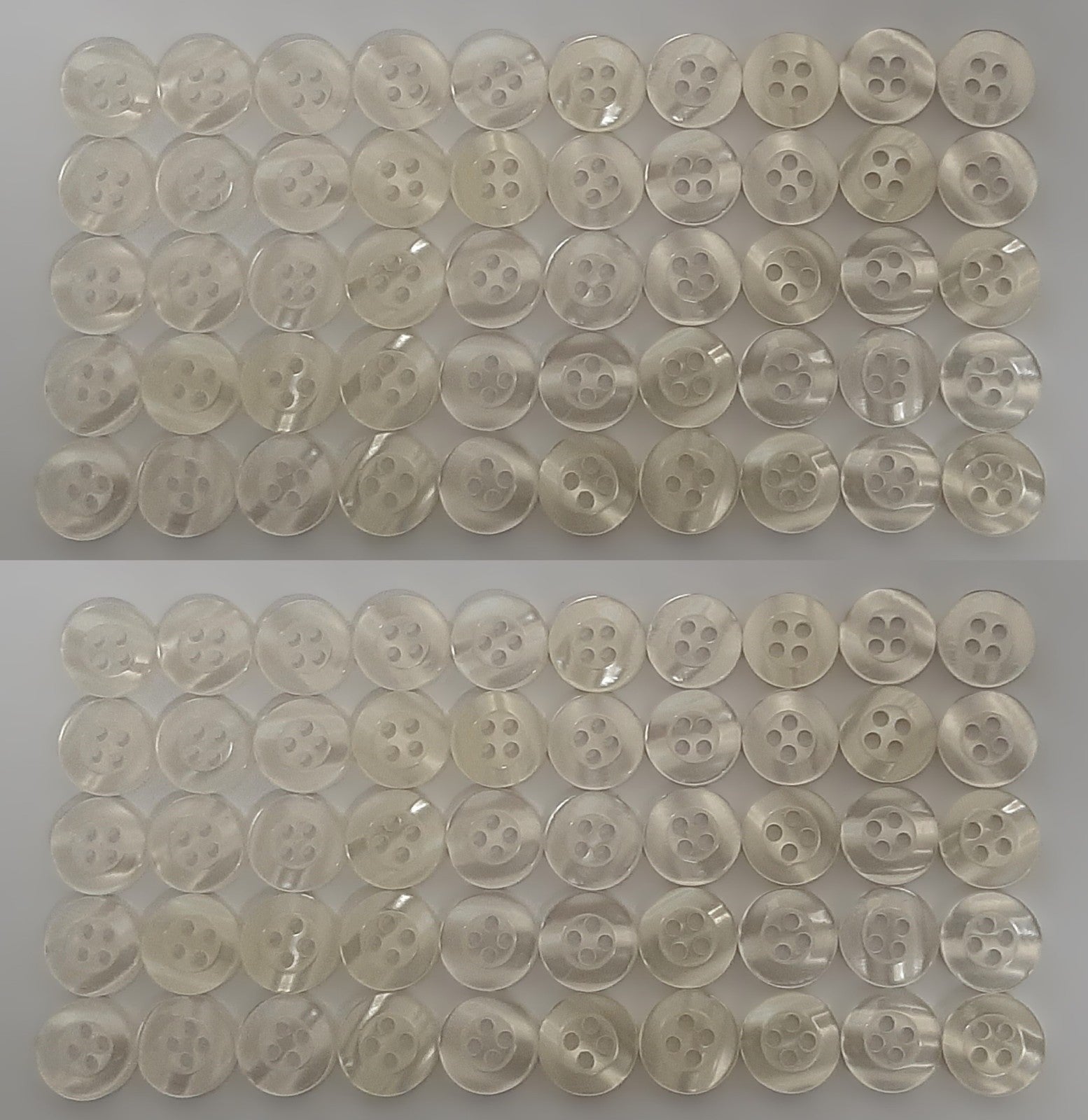 Vintage Buttons 100 4 Hole Tri Service Dress Shirt Pearlesque Clear White 12.6mm