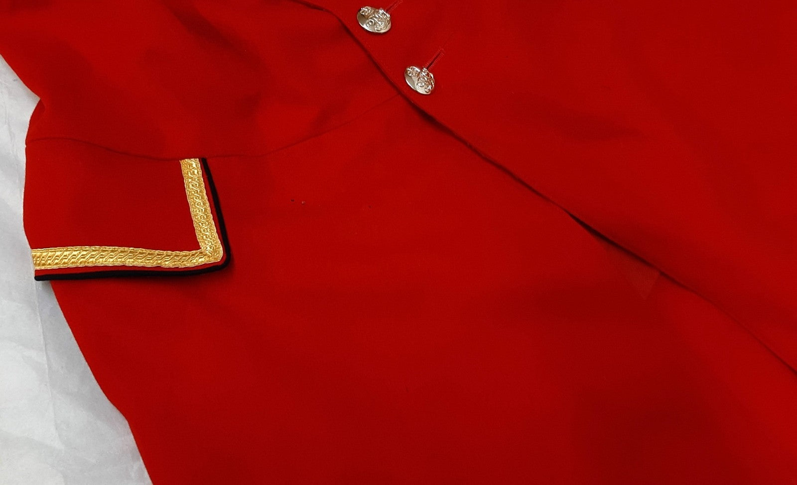 British Army Red Long Coat Royal Hospital Chelsea With 3 Bar Chevron Arm Badge