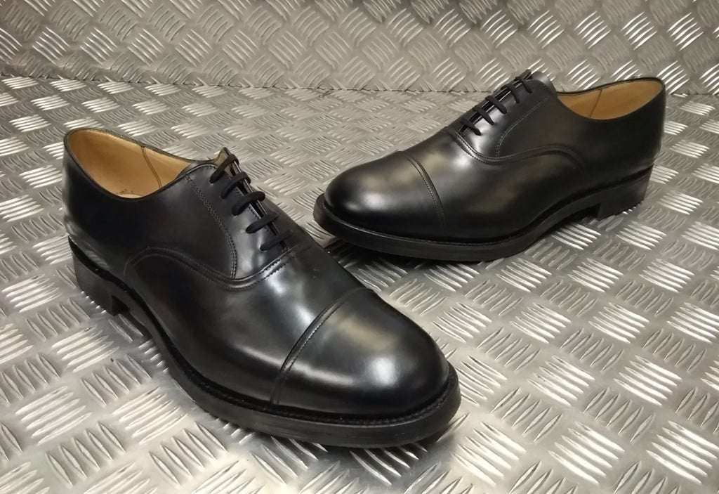 Genuine British Army Black Leather Mens PMS Service Shoes w Toe Caps Size 14M