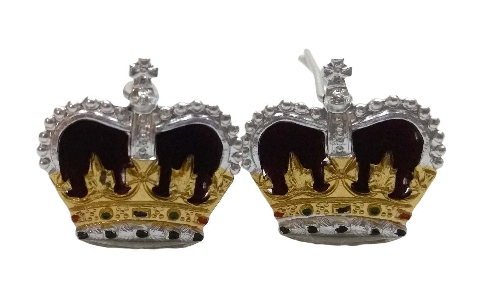 Rank Crowns British Officer Insignia Silver & Gold Long Wires 1 Pair