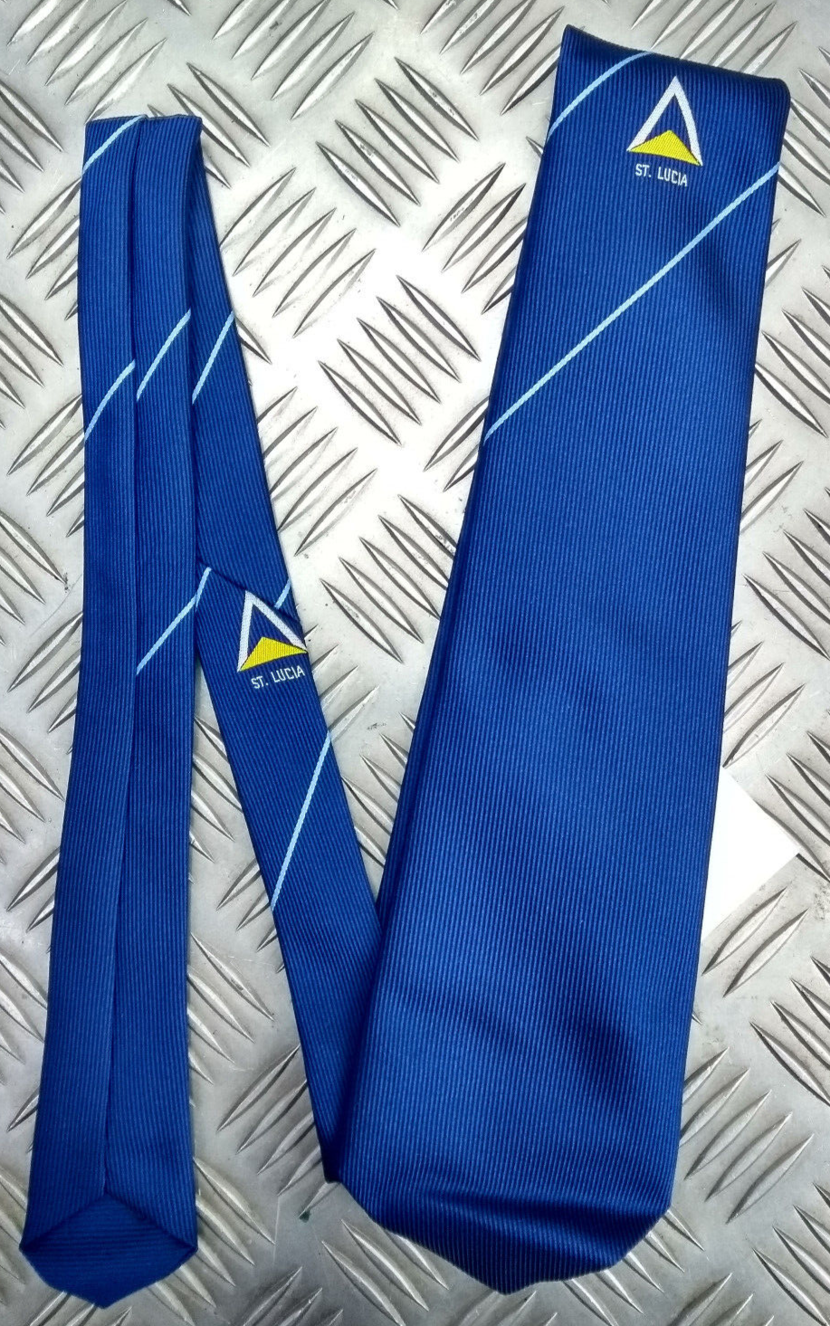 Navy Blue Polyester Tie with Saint Lucia writing & Symbol - NEW