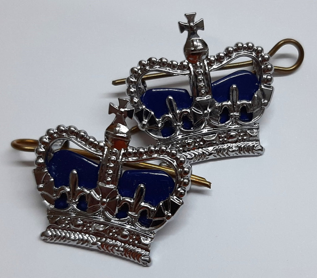 St Edwards Crowns Shoulder Rank Crown Chrome with Blue Backing Made in England