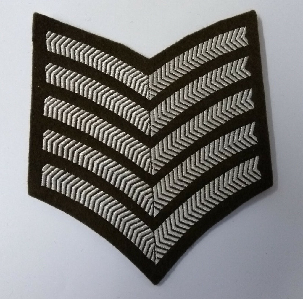 No2 Dress Chevron Arm Badge / Patch White 5 Bars On Khaki
