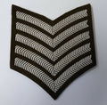 No2 Dress Chevron Arm Badge / Patch White 5 Bars On Khaki
