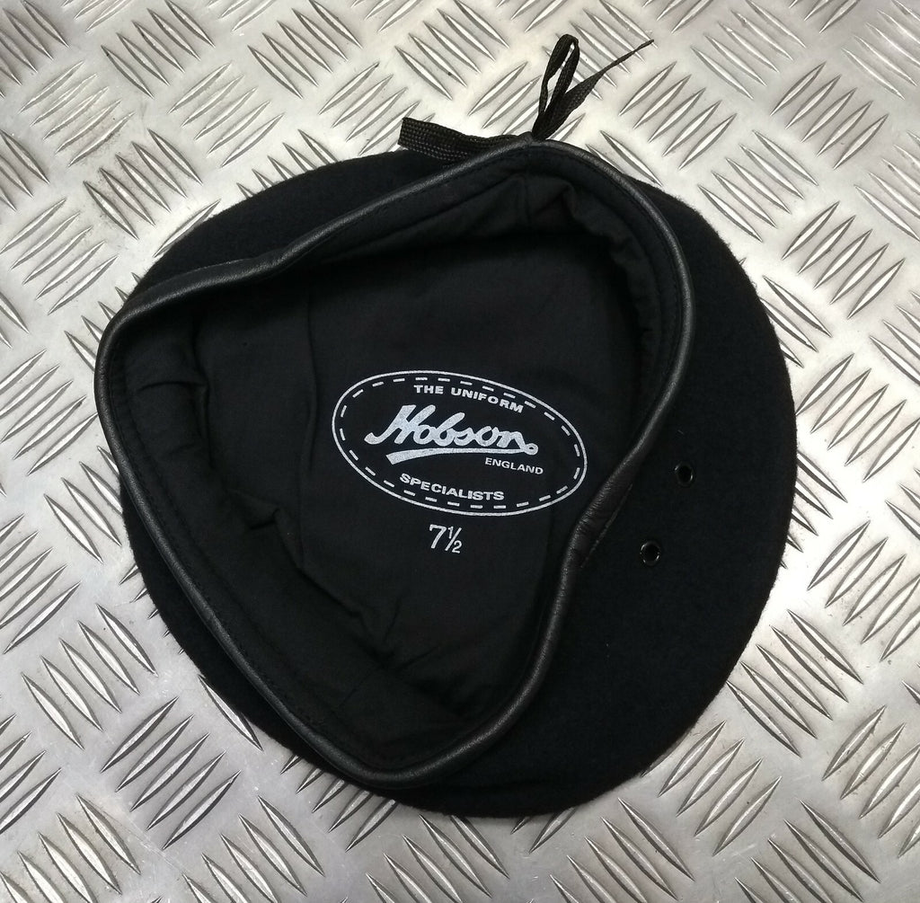 100% Wool Navy Beret Leather Band Made In England 7 1/2 Large NEW