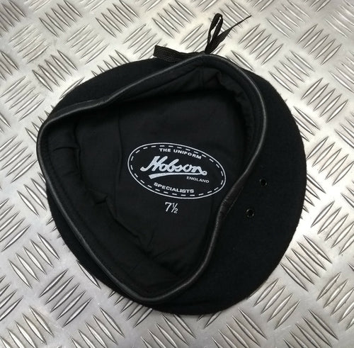 100% Wool Navy Beret Leather Band Made In England 7 1/2 Large NEW